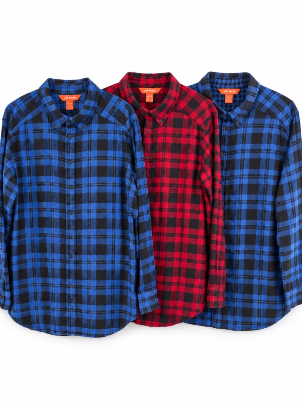 Joe Fresh Plaid Flannel Shirt Bundle of 3 (2 blue, 1 red) - XL